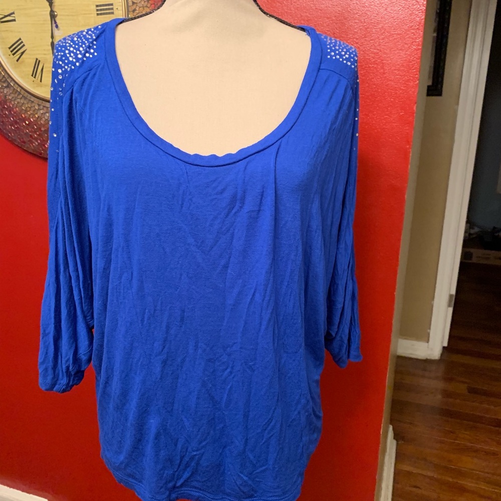 Venus top with rhinestone shoulders. Blue. Large